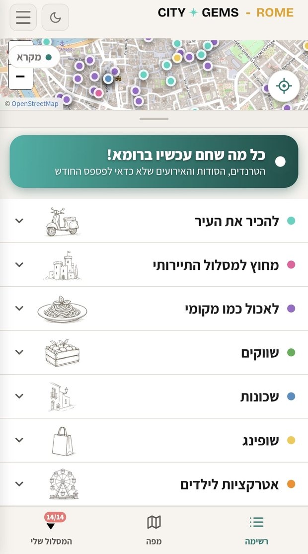 רשימת הקטגוריות בממשק
