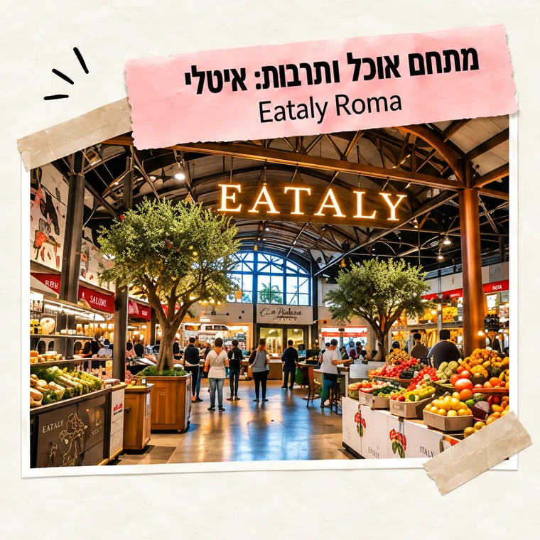 מתחם איטלי רומא עם דוכני מזון ותוצרת טרייה